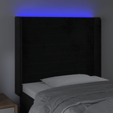 vidaXL Κεφαλάρι Κρεβατιού LED Μαύρο 83x16x118/128cm Βελούδινο 1 τεμ.