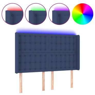 vidaXL Κεφαλάρι Κρεβατιού LED Μπλε 147x16x118/128cm Υφασμάτινο 1 τεμ.