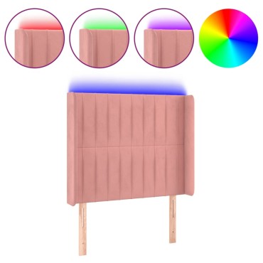 vidaXL Κεφαλάρι Κρεβατιού LED Ροζ 93x16x118/128cm Βελούδινο 1 τεμ.