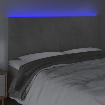 vidaXL Κεφαλάρι Κρεβατιού LED Ανοιχτό Γκρι 160x5x118/128cm Βελούδινο 1 τεμ.