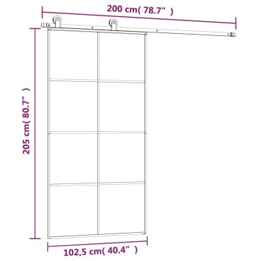 vidaXL Συρόμενη Πόρτα με Μηχανισμό 102,5x205 εκ. Γυαλί ESG & Αλουμίνιο