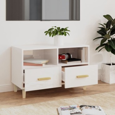 vidaXL Έπιπλο Τηλεόρασης Γυαλ. Λευκό 80x36x50cm Επεξεργασμένο Ξύλο