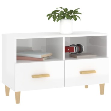 vidaXL Έπιπλο Τηλεόρασης Γυαλ. Λευκό 80x36x50cm Επεξεργασμένο Ξύλο