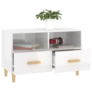 vidaXL Έπιπλο Τηλεόρασης Γυαλ. Λευκό 80x36x50cm Επεξεργασμένο Ξύλο