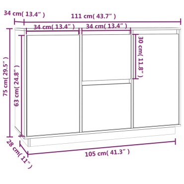 vidaXL Ντουλάπι Καφέ Μελί 111x34x75cm από Μασίφ Ξύλο Πεύκου 1 τεμ.