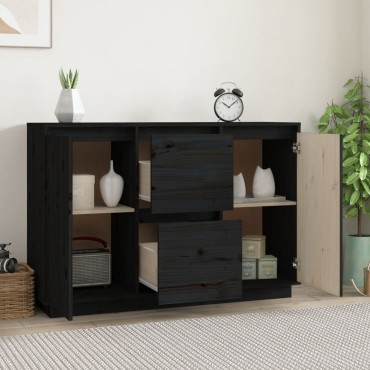vidaXL Ντουλάπι Μαύρος 111x34x75cm από Μασίφ Ξύλο Πεύκου 1 τεμ.