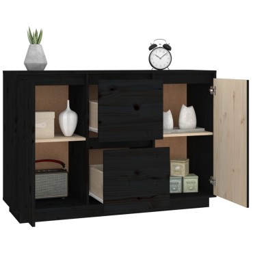vidaXL Ντουλάπι Μαύρος 111x34x75cm από Μασίφ Ξύλο Πεύκου 1 τεμ.