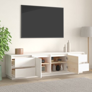 vidaXL Έπιπλο Τηλεόρασης Λευκό 176x37x47,5cm από Μασίφ Ξύλο Πεύκου
