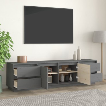 vidaXL Έπιπλο Τηλεόρασης Γκρι 176x37x47,5cm από Μασίφ Ξύλο Πεύκου