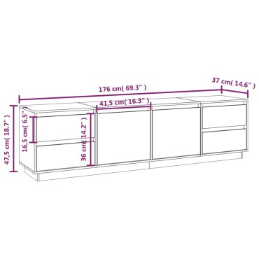 vidaXL Έπιπλο Τηλεόρασης Γκρι 176x37x47,5cm από Μασίφ Ξύλο Πεύκου