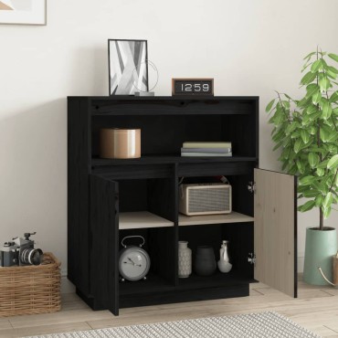 vidaXL Συρταριέρα Μαύρος 70x34x80cm από Μασίφ Ξύλο Πεύκου 1 τεμ.