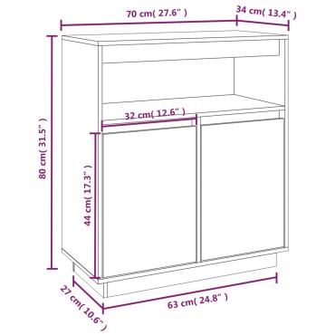 vidaXL Συρταριέρα Μαύρος 70x34x80cm από Μασίφ Ξύλο Πεύκου 1 τεμ.