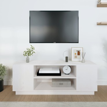 vidaXL Έπιπλο Τηλεόρασης Λευκό 110x35x40,5cm από Μασίφ Ξύλο Πεύκου