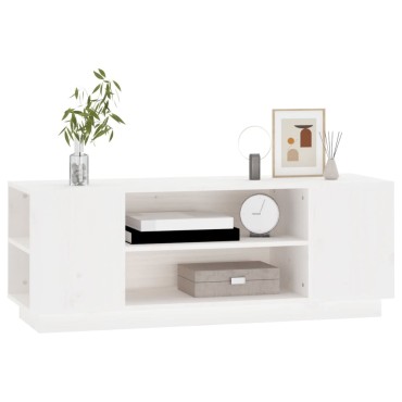 vidaXL Έπιπλο Τηλεόρασης Λευκό 110x35x40,5cm από Μασίφ Ξύλο Πεύκου