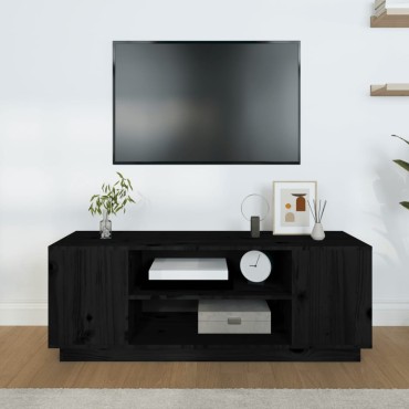 vidaXL Έπιπλο Τηλεόρασης Μαύρο 110x35x40,5cm από Μασίφ Ξύλο Πεύκου