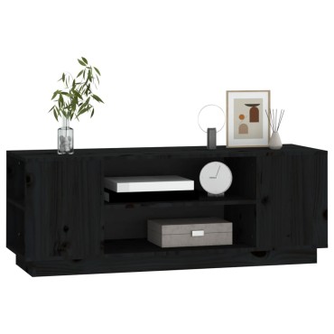 vidaXL Έπιπλο Τηλεόρασης Μαύρο 110x35x40,5cm από Μασίφ Ξύλο Πεύκου