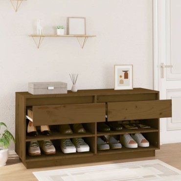 vidaXL Παπουτσοθήκη Μελί 110x34x52cm από Μασίφ Ξύλο Πεύκου