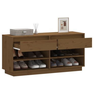 vidaXL Παπουτσοθήκη Μελί 110x34x52cm από Μασίφ Ξύλο Πεύκου