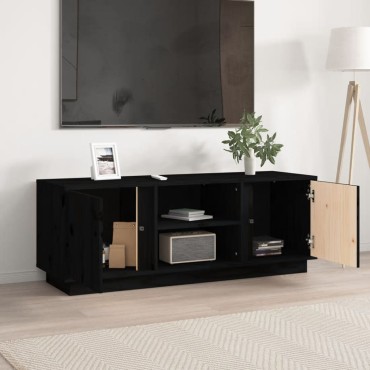 vidaXL Έπιπλο Τηλεόρασης Μαύρο 110x35x40,5cm από Μασίφ Ξύλο Πεύκου