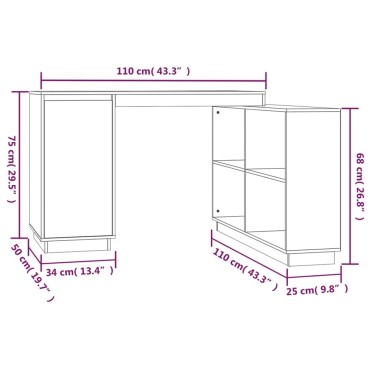 vidaXL Γραφείο Γκρι 110x50x75cm από Μασίφ Ξύλο Πεύκου 1 τεμ.