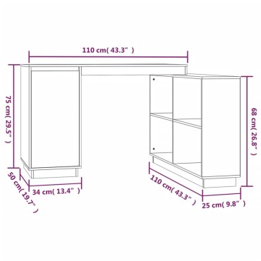 vidaXL Γραφείο Καφέ Μελί 110x50x75cm από Μασίφ Ξύλο Πεύκου 1 τεμ.