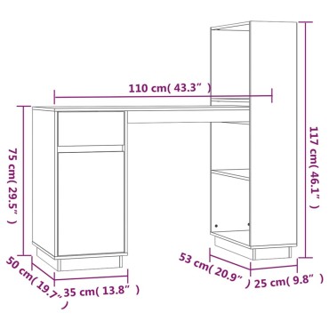 vidaXL Γραφείο Γκρι 110x53x117cm από Μασίφ Ξύλο Πεύκου 1 τεμ.