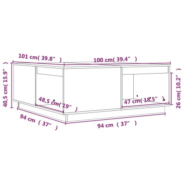 vidaXL Τραπεζάκι Σαλονιού Μαύρο 100x101x40,5cm από Μασίφ Ξύλο Πεύκου 1 τεμ.