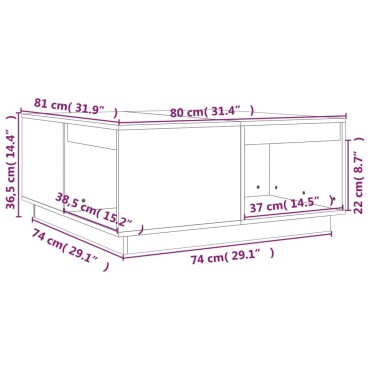 vidaXL Τραπεζάκι Σαλονιού Μαύρο 80x81x36,5cm από Μασίφ Ξύλο Πεύκου 1 τεμ.