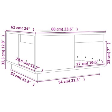 vidaXL Τραπεζάκι Σαλονιού Λευκό 60x61x32,5cm από Μασίφ Ξύλο Πεύκου 1 τεμ.