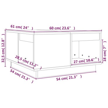 vidaXL Τραπεζάκι Σαλονιού Γκρι 60x61x32,5cm από Μασίφ Ξύλο Πεύκου 1 τεμ.