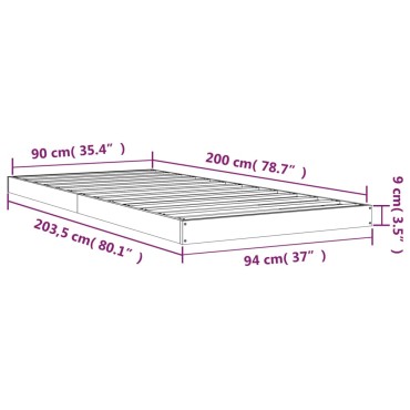 vidaXL Πλαίσιο Κρεβατιού 90 x 200 εκ. από Μασίφ Ξύλο Πεύκου