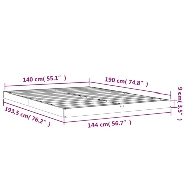 vidaXL Πλαίσιο Κρεβατιού άσπρο 140x190cm από Μασίφ Ξύλο Πεύκου 1 τεμ. - Διπλό