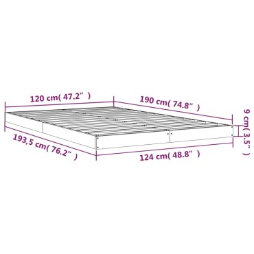 vidaXL Πλαίσιο Κρεβατιού 120x190cm Ημίδιπλο από Μασίφ Ξύλο Πεύκου 1 τεμ. - Μονό
