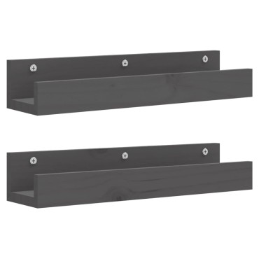 vidaXL Ράφια Τοίχου 2 τεμ. Γκρι 50x12x9cm από Μασίφ Ξύλο Πεύκου
