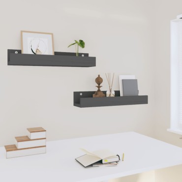 vidaXL Ράφια Τοίχου 2 τεμ. Γκρι 50x12x9cm από Μασίφ Ξύλο Πεύκου