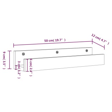 vidaXL Ράφια Τοίχου 2 τεμ. Καφέ Μελί 50x12x9cm Μασίφ Ξύλο Πεύκου
