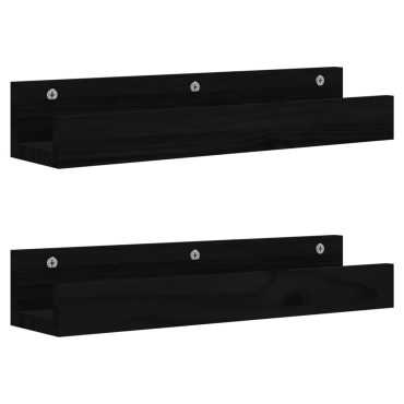 vidaXL Ράφια Τοίχου 2 τεμ. Μαύρα 50x12x9cm από Μασίφ Ξύλο Πεύκου