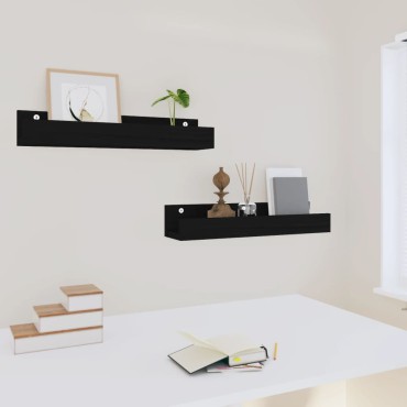 vidaXL Ράφια Τοίχου 2 τεμ. Μαύρα 50x12x9cm από Μασίφ Ξύλο Πεύκου