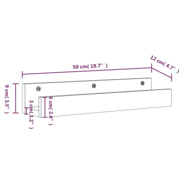 vidaXL Ράφια Τοίχου 2 τεμ. Μαύρα 50x12x9cm από Μασίφ Ξύλο Πεύκου