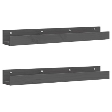 vidaXL Ράφια Τοίχου 2 τεμ. Γκρι 80x12x9cm από Μασίφ Ξύλο Πεύκου