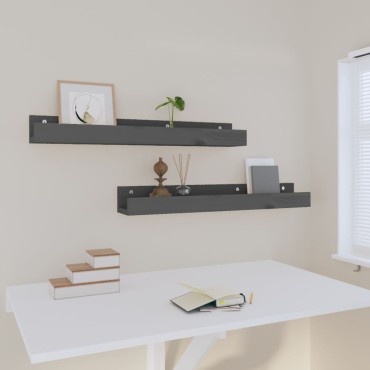 vidaXL Ράφια Τοίχου 2 τεμ. Γκρι 80x12x9cm από Μασίφ Ξύλο Πεύκου