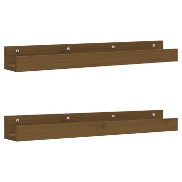 vidaXL Ράφια Τοίχου 2 τεμ. Καφέ Μελί 80x12x9cm Μασίφ Ξύλο Πεύκου