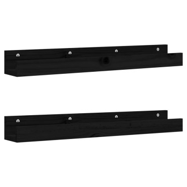 vidaXL Ράφια Τοίχου 2 τεμ. Μαύρα 80x12x9cm από Μασίφ Ξύλο Πεύκου
