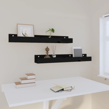 vidaXL Ράφια Τοίχου 2 τεμ. Μαύρα 80x12x9cm από Μασίφ Ξύλο Πεύκου