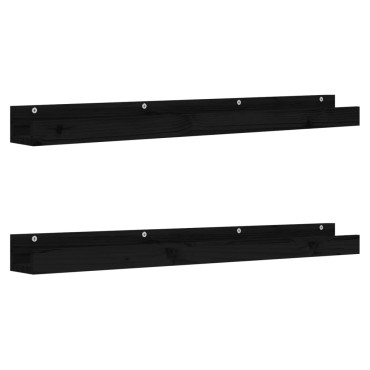 vidaXL Ράφια Τοίχου 2 τεμ. Μαύρα 110x12x9cm από Μασίφ Ξύλο Πεύκου