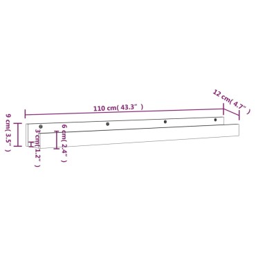 vidaXL Ράφια Τοίχου 2 τεμ. Μαύρα 110x12x9cm από Μασίφ Ξύλο Πεύκου
