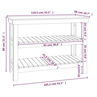 vidaXL Πάγκος Εργασίας Γκρι 110,5x50x80 εκ. από Μασίφ Ξύλο Πεύκου