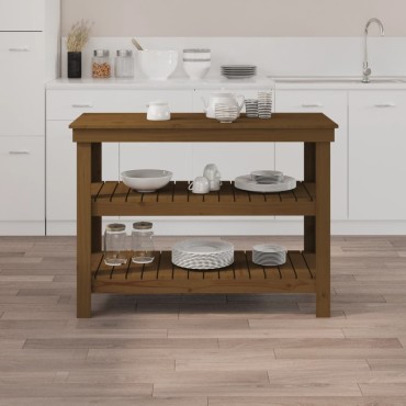 vidaXL Πάγκος Εργασίας Μελί Καφέ 110,5 x 50 x 80 εκ. Μασίφ Ξύλο Πεύκο
