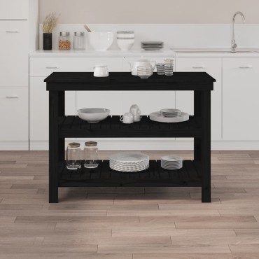 vidaXL Πάγκος Εργασίας Μαύρος 110,5x50x80 εκ. από Μασίφ Ξύλο Πεύκου