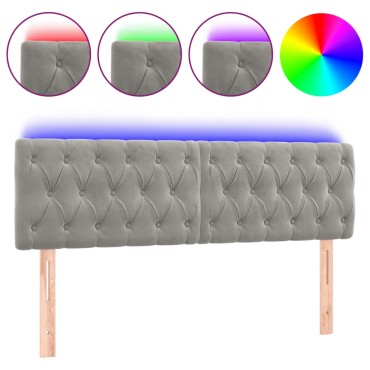 vidaXL Κεφαλάρι Κρεβατιού LED Ανοιχτό Γκρι 144x7x78/88cm Βελούδινο 1 τεμ.